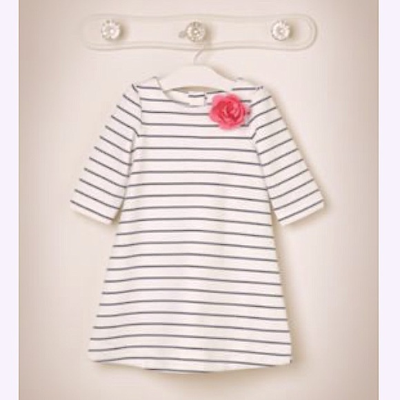 Janie and Jack Striped Classic Garden Dress w Pink Rosette - Picture 1 of 9